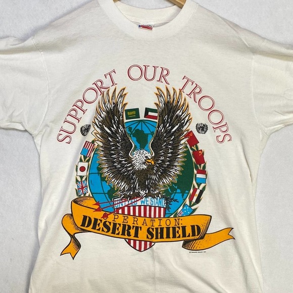 Military Vintage Single Stitch Support Troops Tshirt Double Graphics Mens Large - Picture 1 of 9